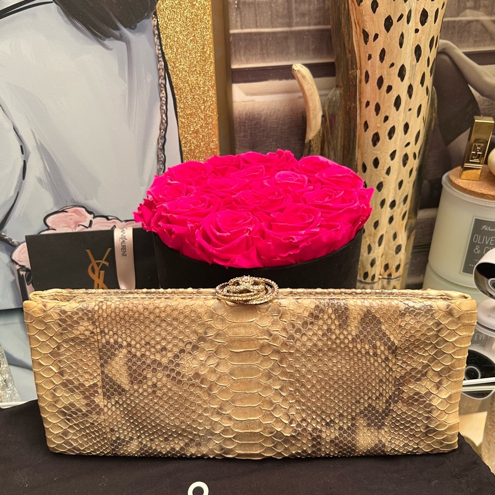 Chanel Gold Python Clutch With Crystals Locker - image 1